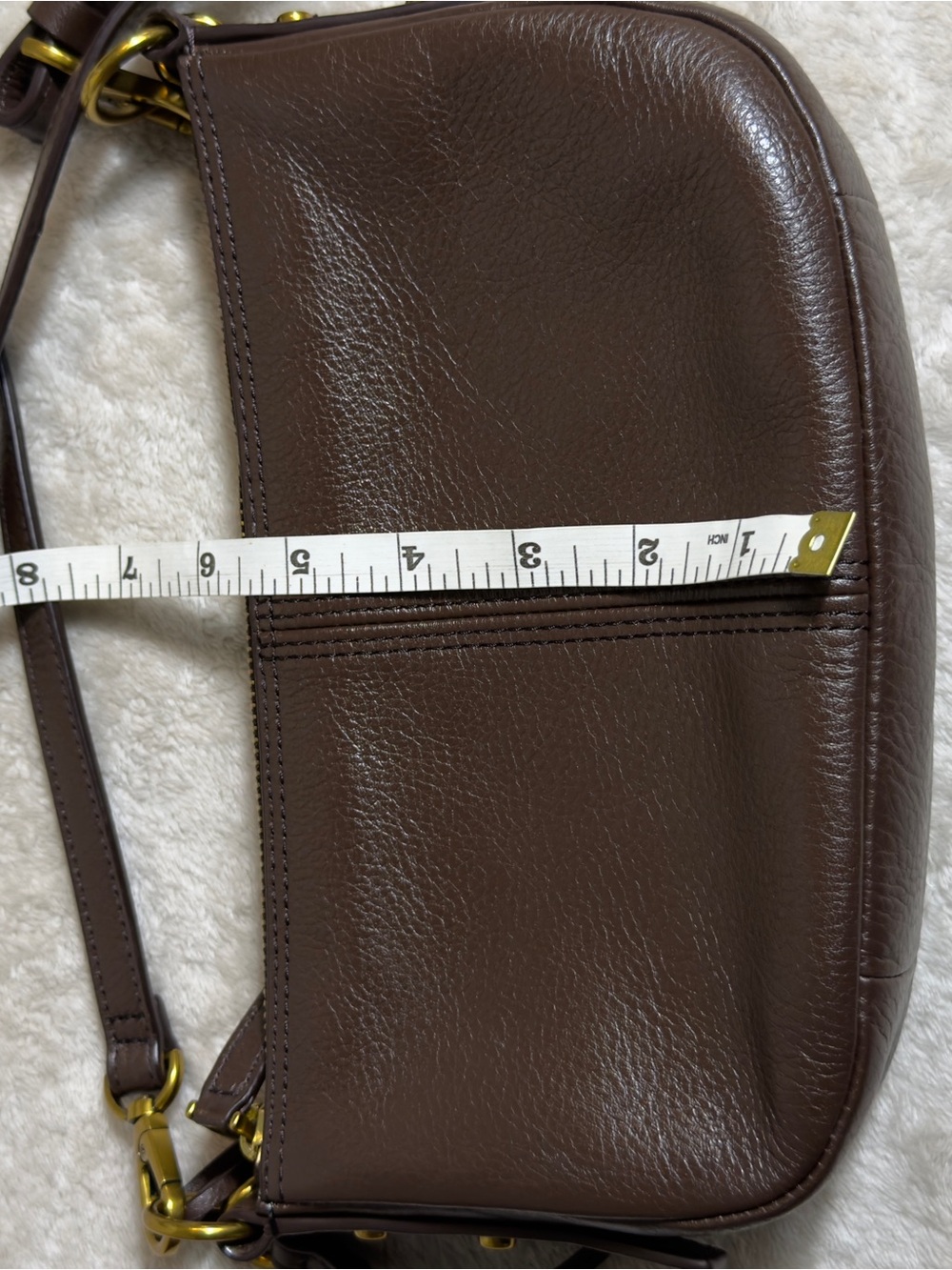 Fossil Jolie Brown Pebbled Leather Baguette Shoulder Bag - Picture 12 of 15